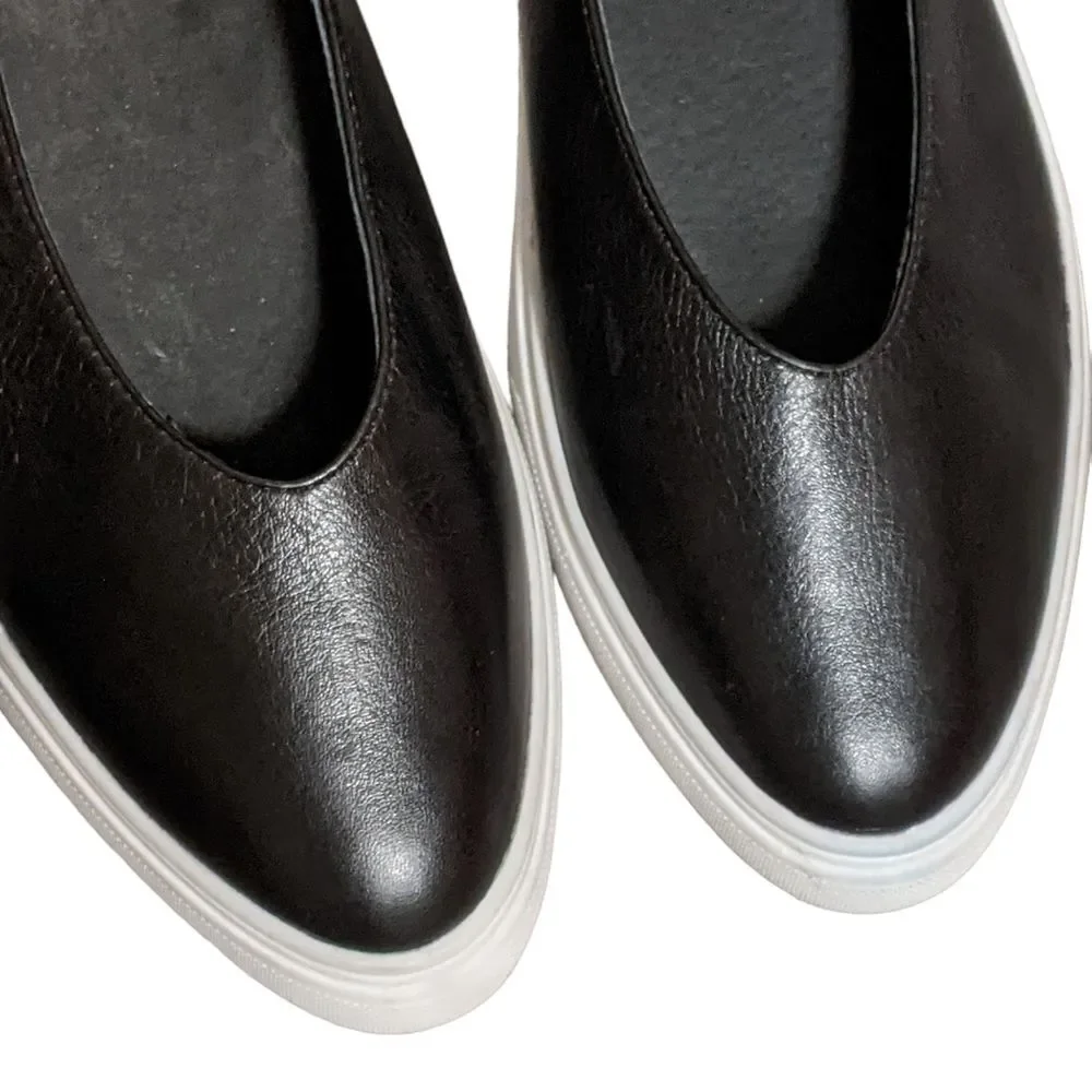 J/Slides Gwen black leather platform slip on sneaker loafer size 11M